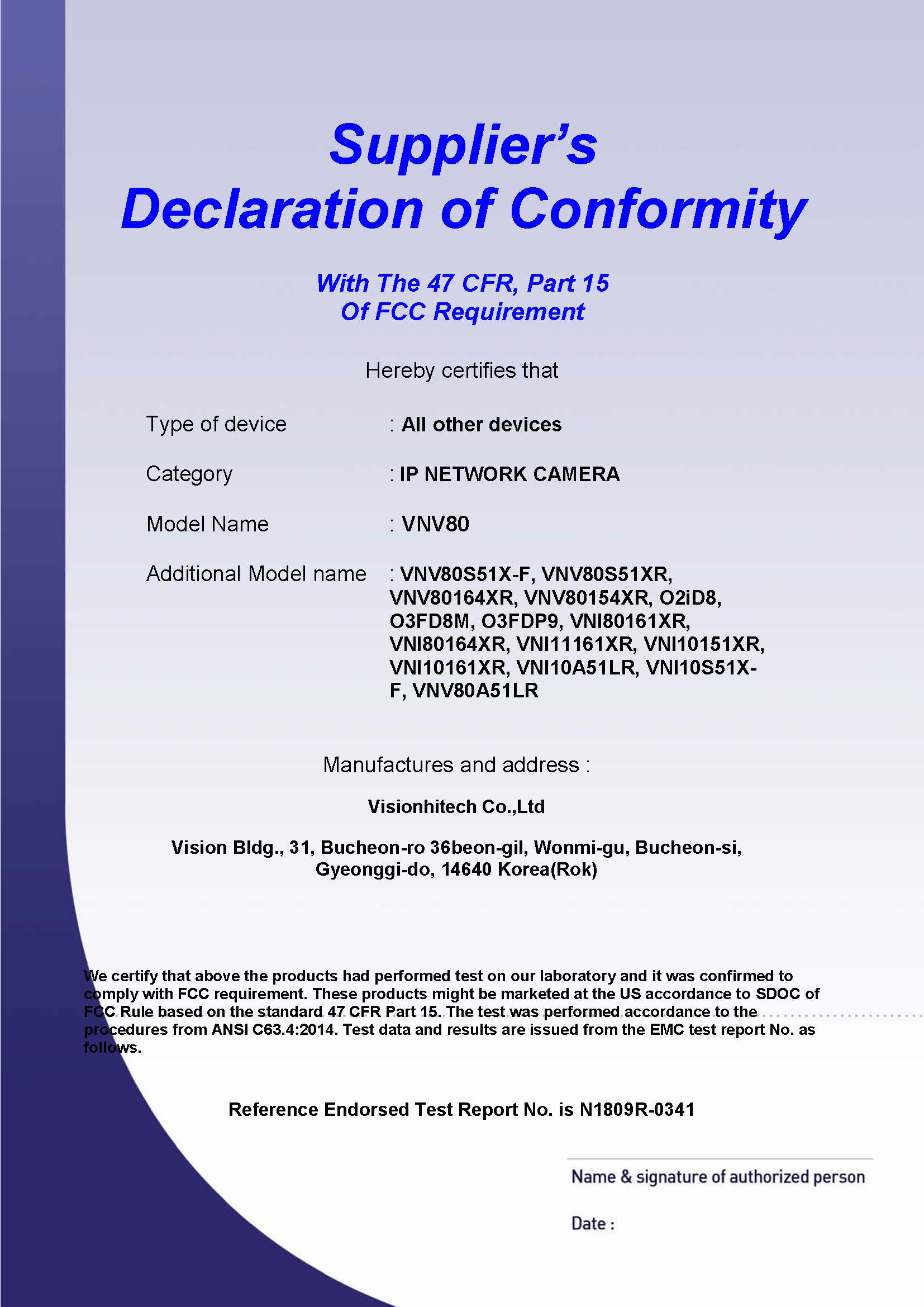 Supplier's Declaration of Conformity_VNV80