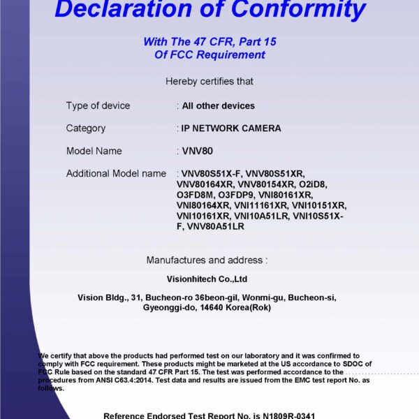 Supplier's Declaration of Conformity_VNV80